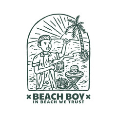 Beach Boy Having Chill on The Beach Surf Badge Design Logo