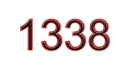 red 1338 number 3d effect white background