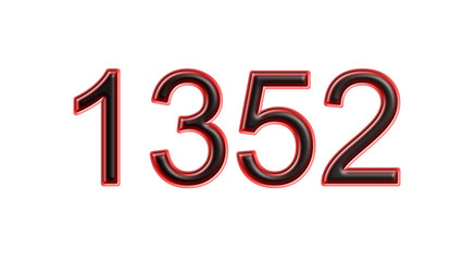 red 1352 number 3d effect white background