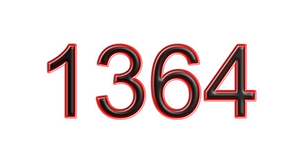 red 1364 number 3d effect white background