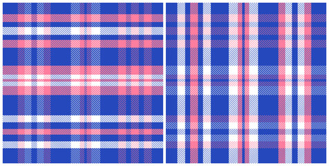 Check plaid pattern set in blue, pink and white colors. Seamless classic check for tablecloth, oilcloth, picnic blanket, duvet cover or other print.