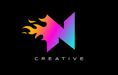 N Letter Flame Logo Design. Fire Logo Lettering Concept.