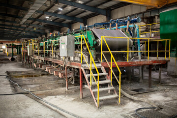 Slate factory, manufacturing technology.Modern equipment and machine tool automation. Technological works for the production of slate. Factory working atmosphere.