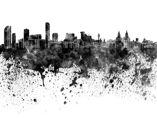 Liverpool skyline in black watercolor on white  background