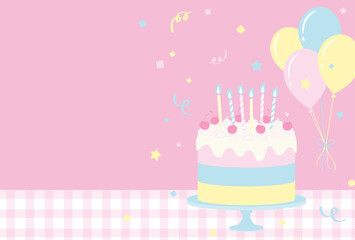 festive vector background with a birthday cake and balloons for banners, cards, flyers, social media wallpapers, etc.