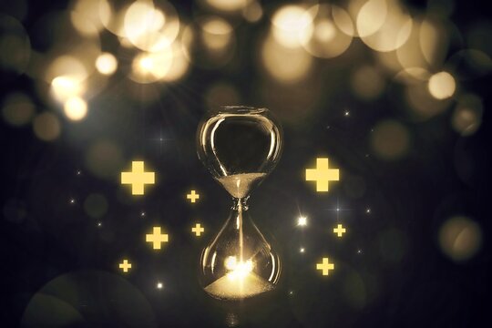 Golden glass hour with the positive icon with bokeh light, abstract meaning of time of healing, time healing mental health,Mental health care, positive thinking, positive energy, depression cure.