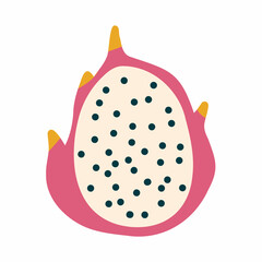 pitaya dragon fruit icon. Cartoon flat dragon fruit. Sliced summer tropical exotic fruit. Vector illustration.