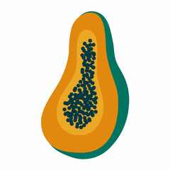 Papaya fruit. Sliced cartoon papaya. Natural organic food. Vector illustration on a white background.