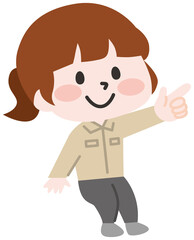 座る女性作業員のイラスト 