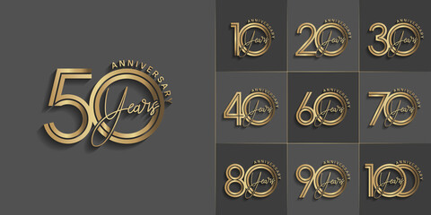 set of anniversary premium collection golden color can be use for celebration event - obrazy, fototapety, plakaty