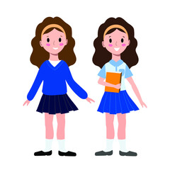 two little girls in school form on the white background