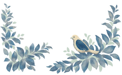 葉と一羽の小鳥｜Leaves and a small bird