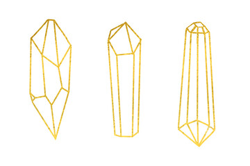 Watercolor illustration golden crystals, line art for  embellishments, handicrafts, stationery, greeting cards, party invitations, scrapbooking, posters, stickers, t-shirts