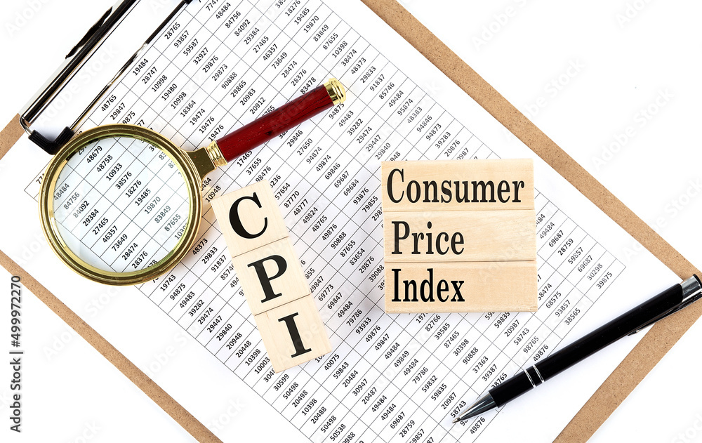 Poster cpi - consumer price index text on wooden block on chart background