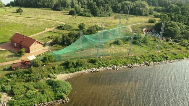 Aerial shot of Ventės Ragas Ornithological Station. Lithuania 4K 25fps