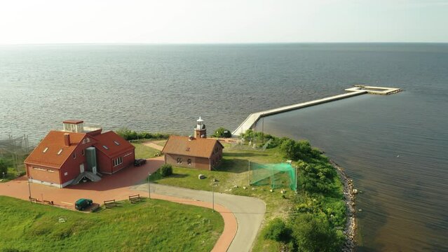 Drone shot of Ventės Ragas Ornithological Station. Lithuania. 1 4K 25fps
