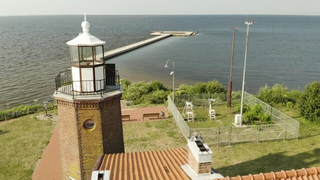Aerial shot of Ventės Ragas Ornithological Station. Lithuania, Ventė. 4K 25fps