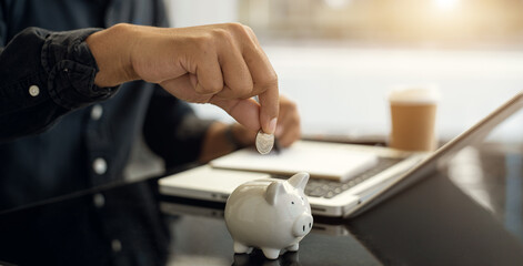 Business man thinking concept saving money and finance accounting.