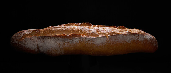 Delicious baguette in dark studio