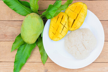 Yellow Mango with Sticky Rice in the dish