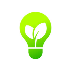 Ecology bulb with leaf icon, Energy saving lamp symbol, Lightbulb green energy concept, Simple flat design, Vector illustration