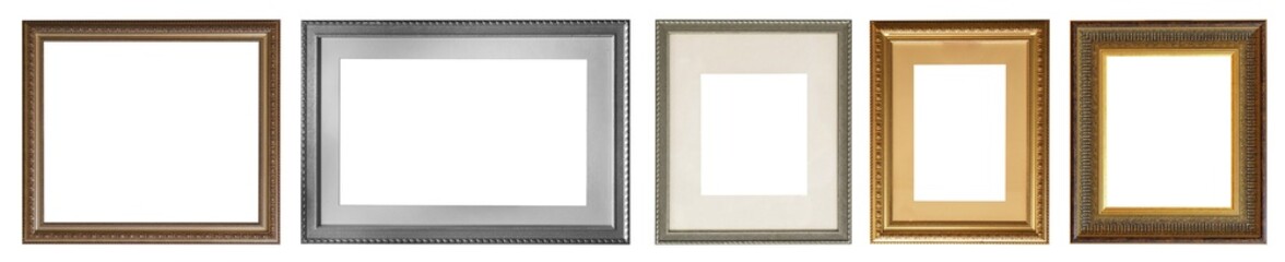 Fototapeta premium set of isolated antique frames gold gilding Silver on a white background