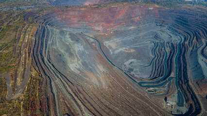 Huge iron ore quarry iron ore quarry top view Aero photo shoot.