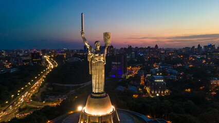 motherland monument from height Ukraine Kiev - obrazy, fototapety, plakaty