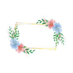 Watercolor floral frame with rectangular geometric border