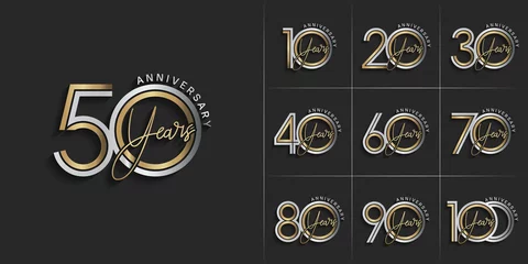 Deurstickers set of anniversary premium collection silver and gold color can be use for celebration event © CRIMSONRED