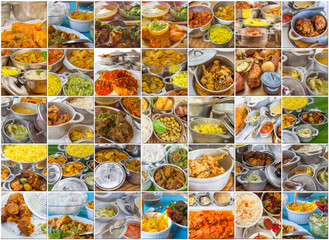 collage de spécialités culinaires  réunionnaises dans de petites marmites créoles 