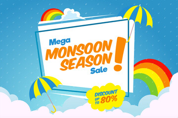 Creative Sale Banner Or Sale Poster Of Monsoon Season