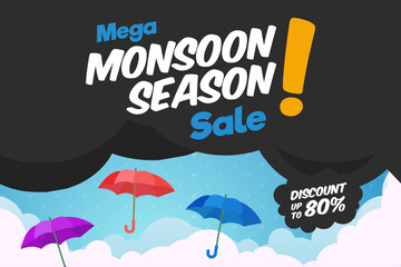 Creative Sale Banner Or Sale Poster Of Monsoon Season - obrazy, fototapety, plakaty