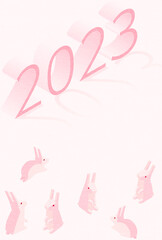 2023年卯年の年賀状、兎の家族、和風アイソメトリック