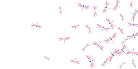 Tropical rosy pink dragonfly cartoon vector background. Summer little damselflies. Detailed dragonfly cartoon girly wallpaper. Gentle wings insects graphic design. Tropical creatures