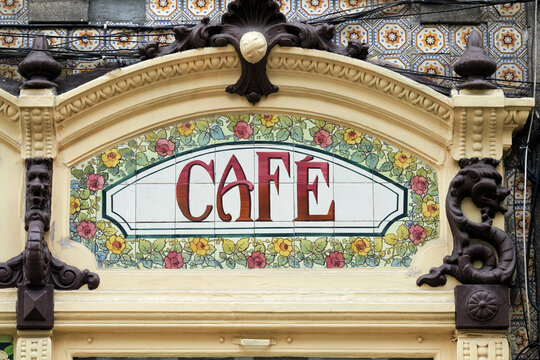 Porto, Portugal. june 18, 2014: advertising and sign of A Perola do Bolhao grocery store. This shop is decorated in the Art-Nouveau style