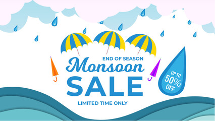 Creative Sale Banner Or Sale Poster Of Monsoon Season