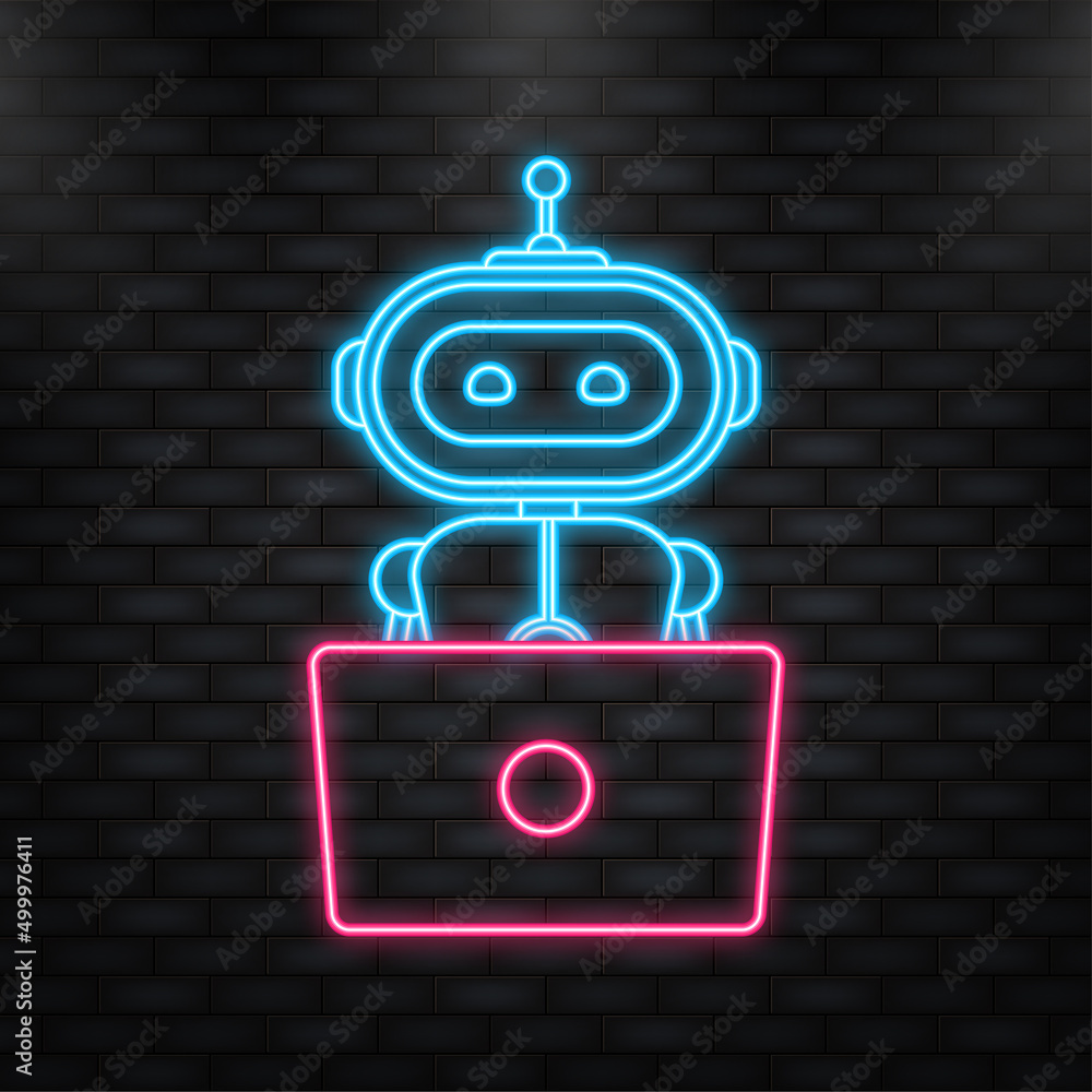 Poster neon icon. chatbot icon concept, chat bot or chatterbot. robot virtual assistance of website or mobi