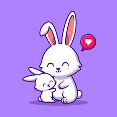 Rabbit Mother And Baby Rabbit Cartoon Vector Icon Illustration. Animal Love Icon Concept Isolated Premium Vector. Flat Cartoon Style