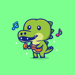 Cute Crocodile Playing Guitar Cartoon Vector Icon Illustration. Animal Music Icon Concept Isolated Premium Vector. Flat Cartoon Style