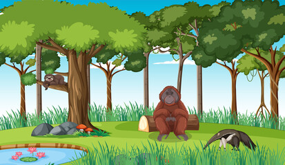 Forest scene with wild animals