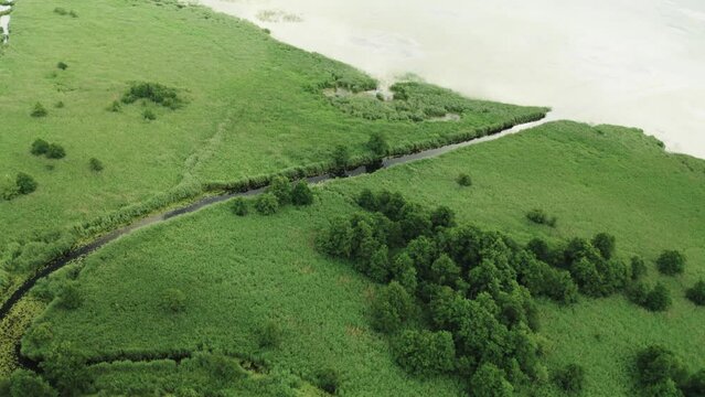 Aerial shot of Lithuanian landscape. Rusnė. 1 4K 25fps