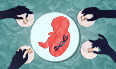 Genetic engineering designer babies, conceptual illustration