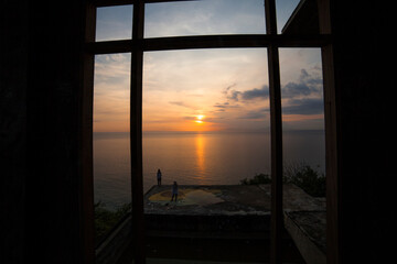 Fototapeta premium Sunset Lombok, Indonesia with framing hose