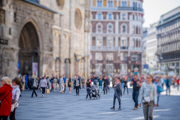 Silhouette of people walking on the street of big city shopping day, big crowd of people walking
