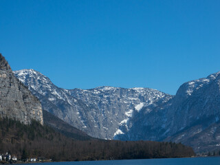 Panorama  view of Dachstein-Krippenstein mountain. The plateau is the best place for snowshoeing, skiing, snowboarding and other extreme winter sports, Salzkammergut, Austria.