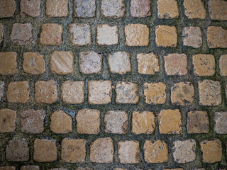 imagen textura suelo de adoquines cuadrados con las juntas de cemento mojados por la lluvia
