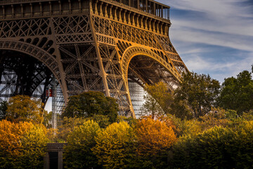 Paris, France - October 19, 2020: Close up of Eiffel Tower in Paris