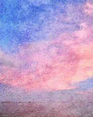 Selbstklebende Fototapeten Hellrosa Nature landscape painting in oil pictorial art, famous travel and tourism place, outdoor vacation trend print for poster, paper, textile or canvas. Modern fine arts design wallpaper. Wall art drawing  © Jasurbek