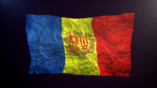 Waving Andora  flag on dark background.